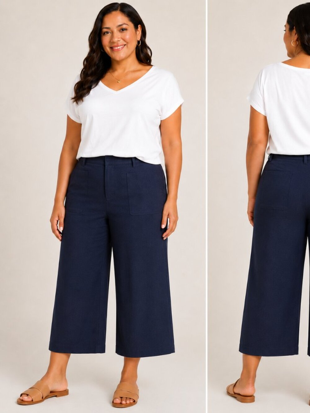 Lands End Black Straight Wide Leg  High waist Pockets Trousers Pants Sz 22